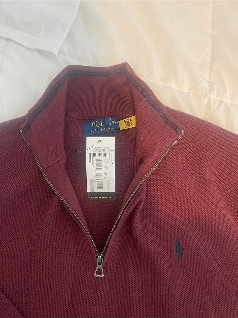 Polo by Ralph Lauren Men's Maroon Half-Zip Sweater - Picture 3 of 4